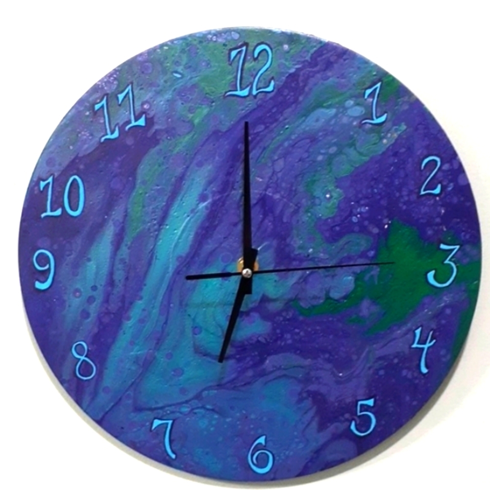 Hand Crafted Vinyl Record Clock Wall Art Fluid Art One of A Kind Painted